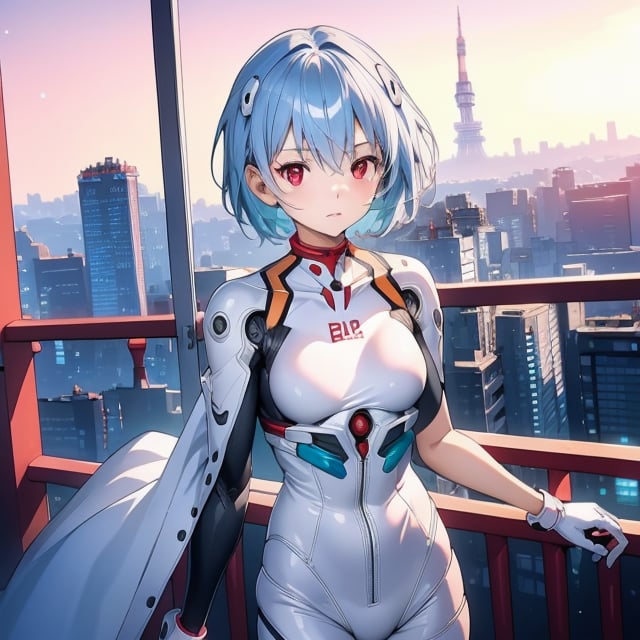 (6 year old girl:1.7), ayanami_rei, (insanely detailed:1.1), (Ultra detailed:1.1), high-quality 8K illustration, (cowboy shot:1.4), 1girl, looking at viewer, solo, blue hair, red eyes, hair between eyes, (short hair:1.2), (white and blue plugsuit:1.3), (neural connectors:1.1), on a bright sunny day, (Tokyo Tower in background:1.4), beautiful detailed sky, beautiful detailed glow, posing in front of a dynamic background, masterpiece, best quality, beautiful and aesthetic, female focus, wallpaper
