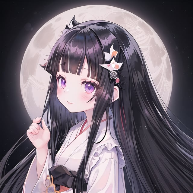 
 (black hair:1.5),
masterpiece, best quality, intricate details, (kaguya-hime:1.5), (little girl:1.5), (petite:1.5), beautiful child, light pink hair, white skin, light purple eyes, traditional Japanese kimono, bamboo forest background, full moon in sky, ethereal glow, innocent smile, (childlike features:1.2), (fairy tale atmosphere:1.3), upper body portrait, 
