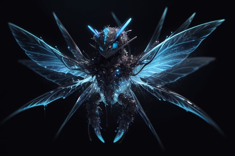 "Species 1 is characterized by bioluminescent skin emitting a gentle blue glow, adapting to its nocturnal habitat. It features multifaceted eyes, highly sensitive antennae, and articulated limbs for swift movements. Its diet involves a combination of liquid and solid nutrients collected through specialized appendages."