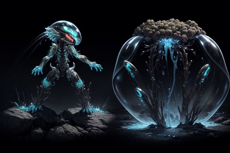 "Species 3 is characterized by a gelatinous exoskeleton that can change transparency for camouflage. They possess bioluminescent patterns on their bodies, serving both communication and attraction purposes. Adapted to extreme temperatures, this species relies on internal bioreactors to generate energy, consuming mineral-rich substances for sustenance."