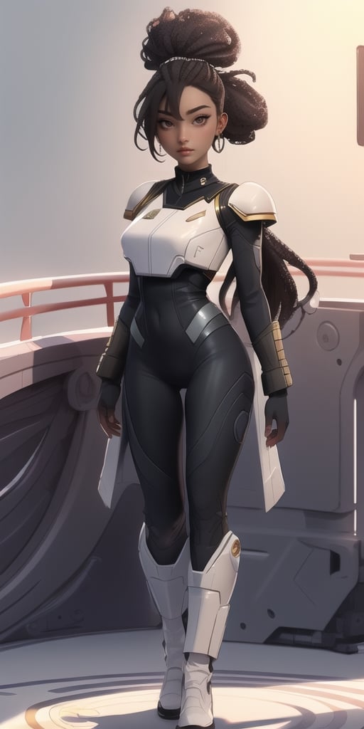 ((line drawing, watercolor, sfw 1girl, african, black skin, on USS Enterprise bridge, natural pose, solo, nude, no clothes, looking at flight screen)), crop armor, best quality, masterpiece, ultra detailed, beautiful face, symmetrical face , detailed hands, well-drawn hands, slim body, proportional body, full body, (star trek, uss enterprise bridge), high quality, 8k, art station, digital painting, black skin