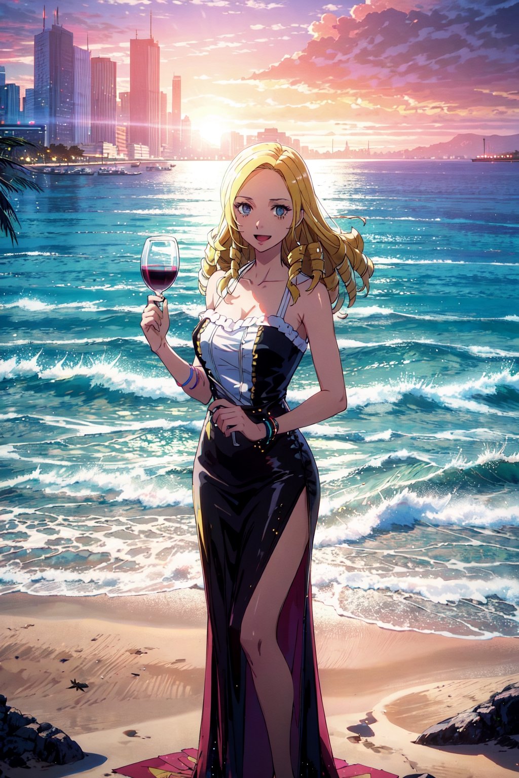 kawaii, illustration, (solution epsilon:1.4), (Blade Runner style:1.2), BREAK
In this digital illustration, solution epsilon dressed in a halter dress relishes a tropical beach holiday. Her vibrant emo style merges with her halter dress, as she relaxes with a wine glass under the sunlit sky, occasionally enjoying karaoke. The scene bursts with the lively colors of the beach and the shimmering sea, highlighted by the warm sunset. This unique mix of emo and tropical beach vibes conveys a carefree and joyful summer atmosphere, with the sunlight creating a sparkling effect on the sea and wine glass. The overall mood is cheerful and spirited, perfect for a fun summer day.,solution epsilon, large breasts, large hips. ,CLOUD