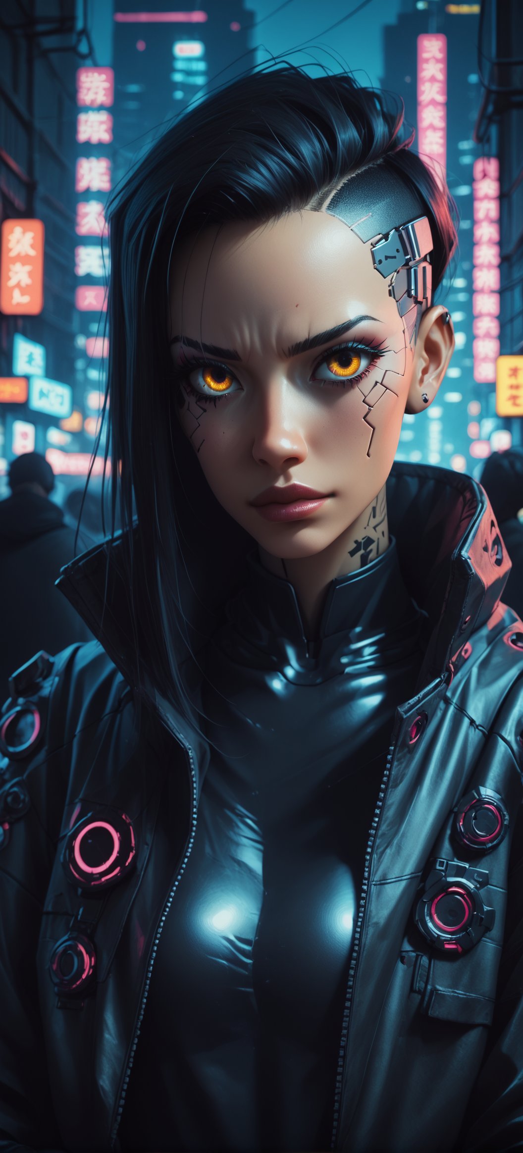 score_9_up score_8_up score_7_up, 1girl, cyborg gothic hybrid,android,cyborg style, depth_of_field, cyberpunk city, Neon, Japan,cyberpunk style,C7b3rp0nkStyle