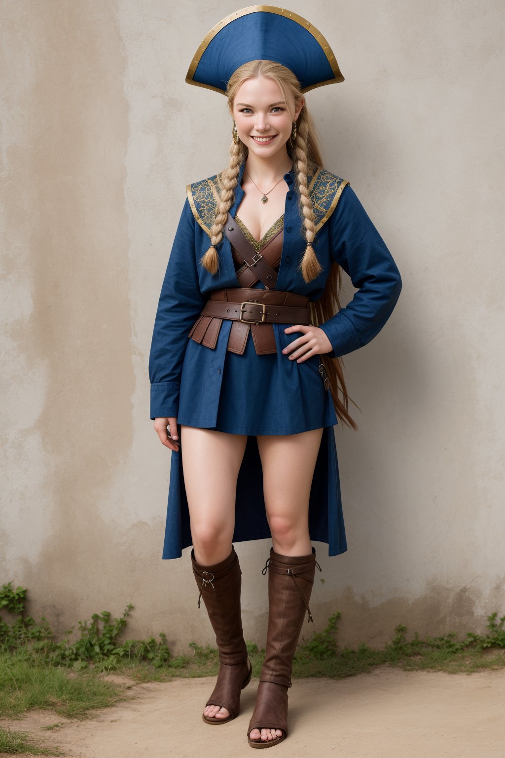 Ancient Viking female pirate ,smile full body  