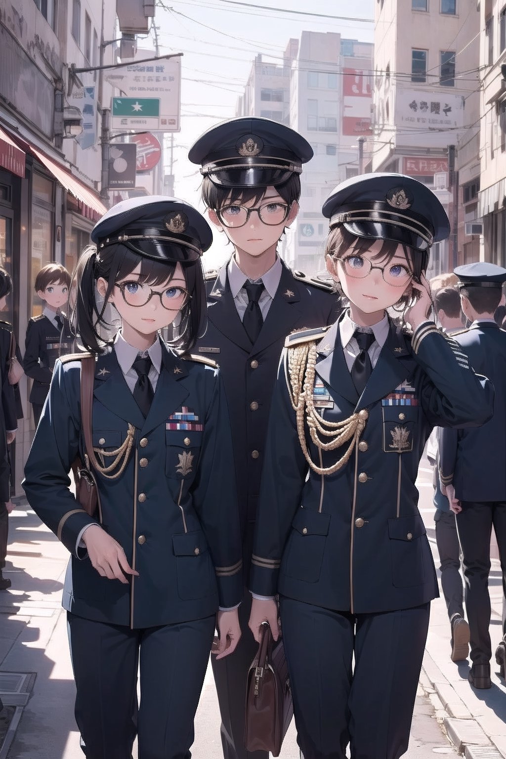 multiple girls, hat, multiple boys, glasses, uniform, military, military uniform, parody, 6+boys, what, real life insert