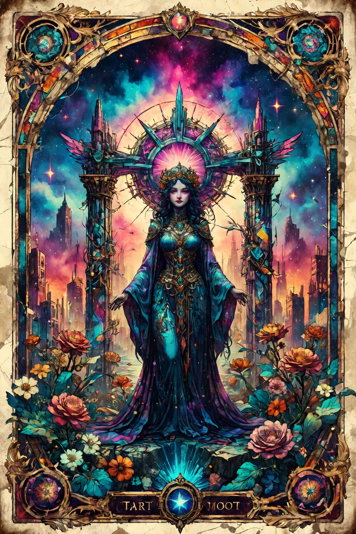|| Tarot card wit art deco frame,  an ink drawing,  a digital painting of a star and month by shu_mohe44 on Tensor.Art