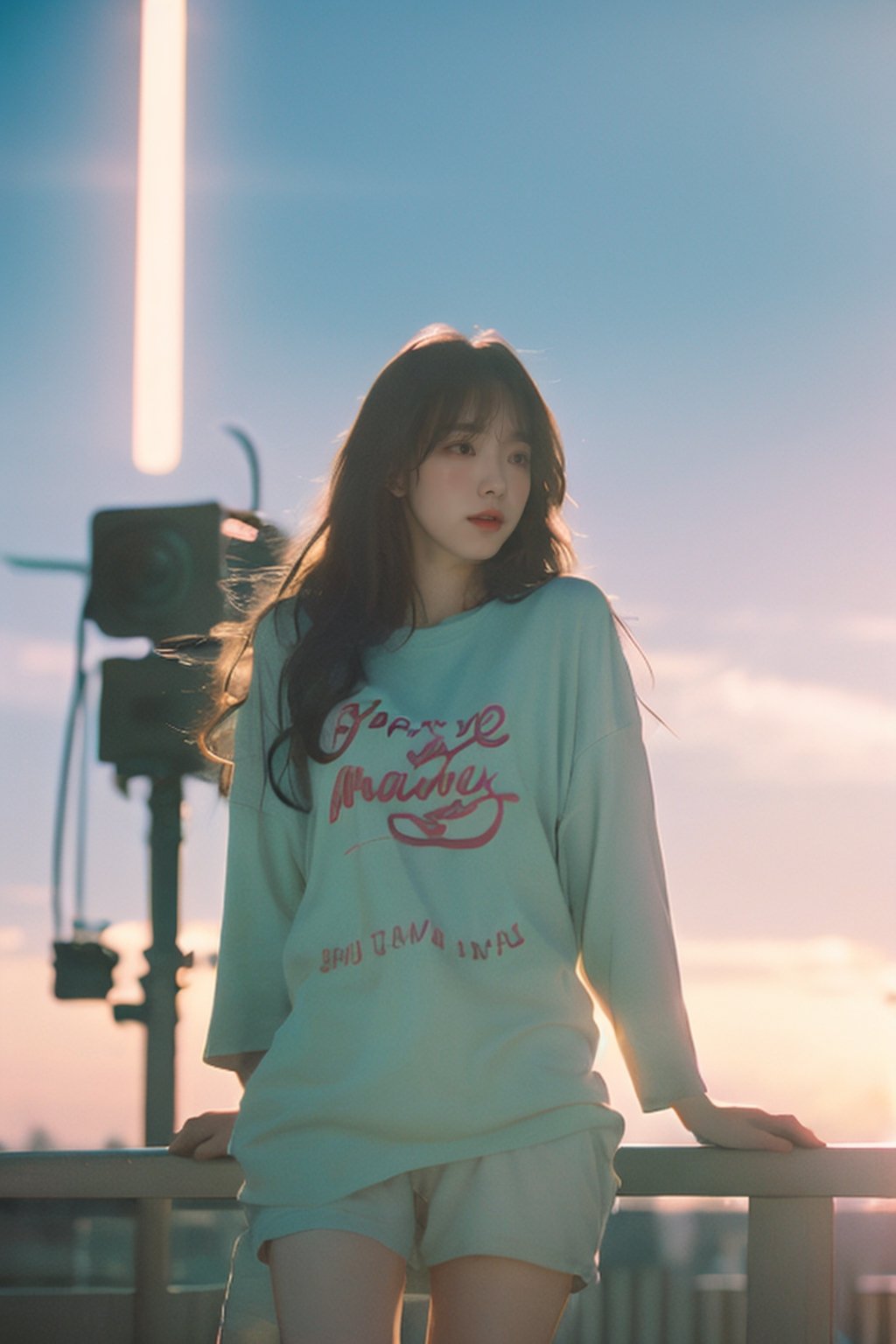 1girl,  long messy hair,  T-shirt by AI WORLD MEDIA on Tensor.Art