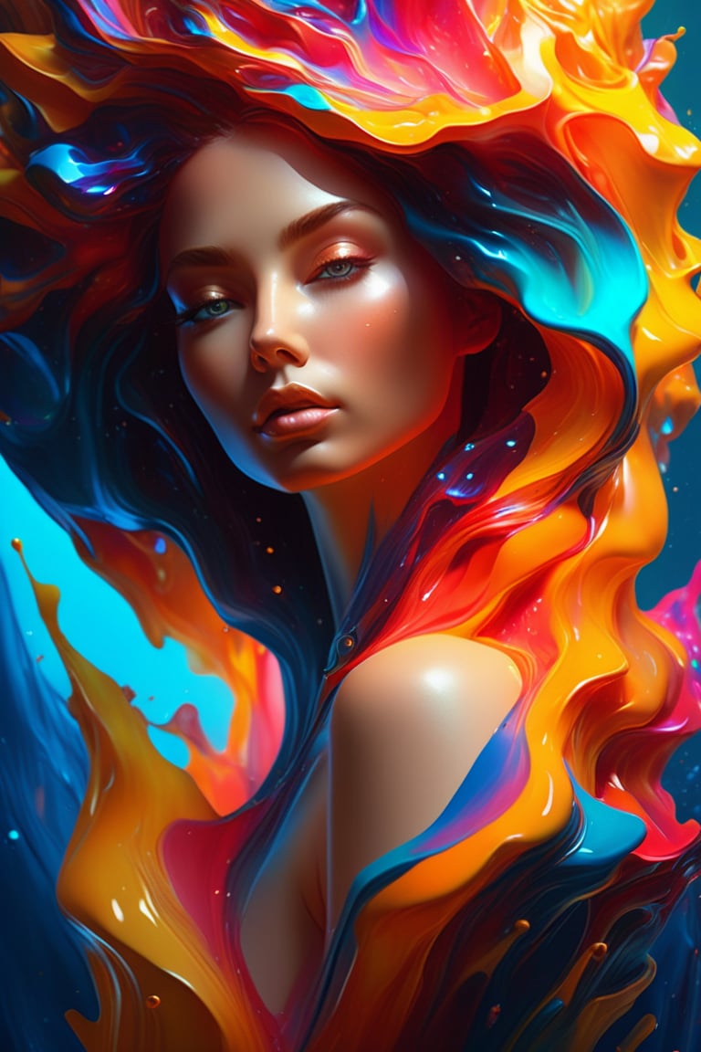 ultra detailed artistic abstract photography of liquid lust, detailed captivating eyes on molten statue, asymmetrical, gooey liquid hair, color exploding lips, highly refractive skin, Digital painting, colorful, volumetric lighting, 8k, by Cyril Rolando, by artgerm, Trending on Artstation, 16k resolution, 300 dpi, 600 dpi, 4k, Contest winner, High definition, detailed, realistic, 8k uhd, high quality,  subsurface scattering, translucent skin, glow, bloom, Bioluminescent liquid, vibrant,Leonardo Style