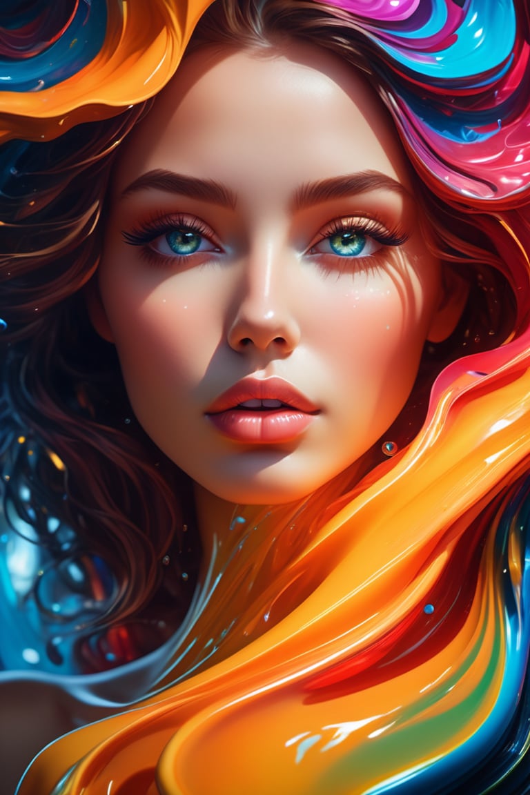 ultra detailed artistic abstract photography of liquid lust, detailed captivating eyes on molten statue, asymmetrical, gooey liquid hair, color exploding lips, highly refractive skin, Digital painting, colorful, volumetric lighting, 8k, by Cyril Rolando, by artgerm, Trending on Artstation, 16k resolution, 300 dpi, 600 dpi, 4k, Contest winner, High definition, detailed, realistic, 8k uhd, high quality