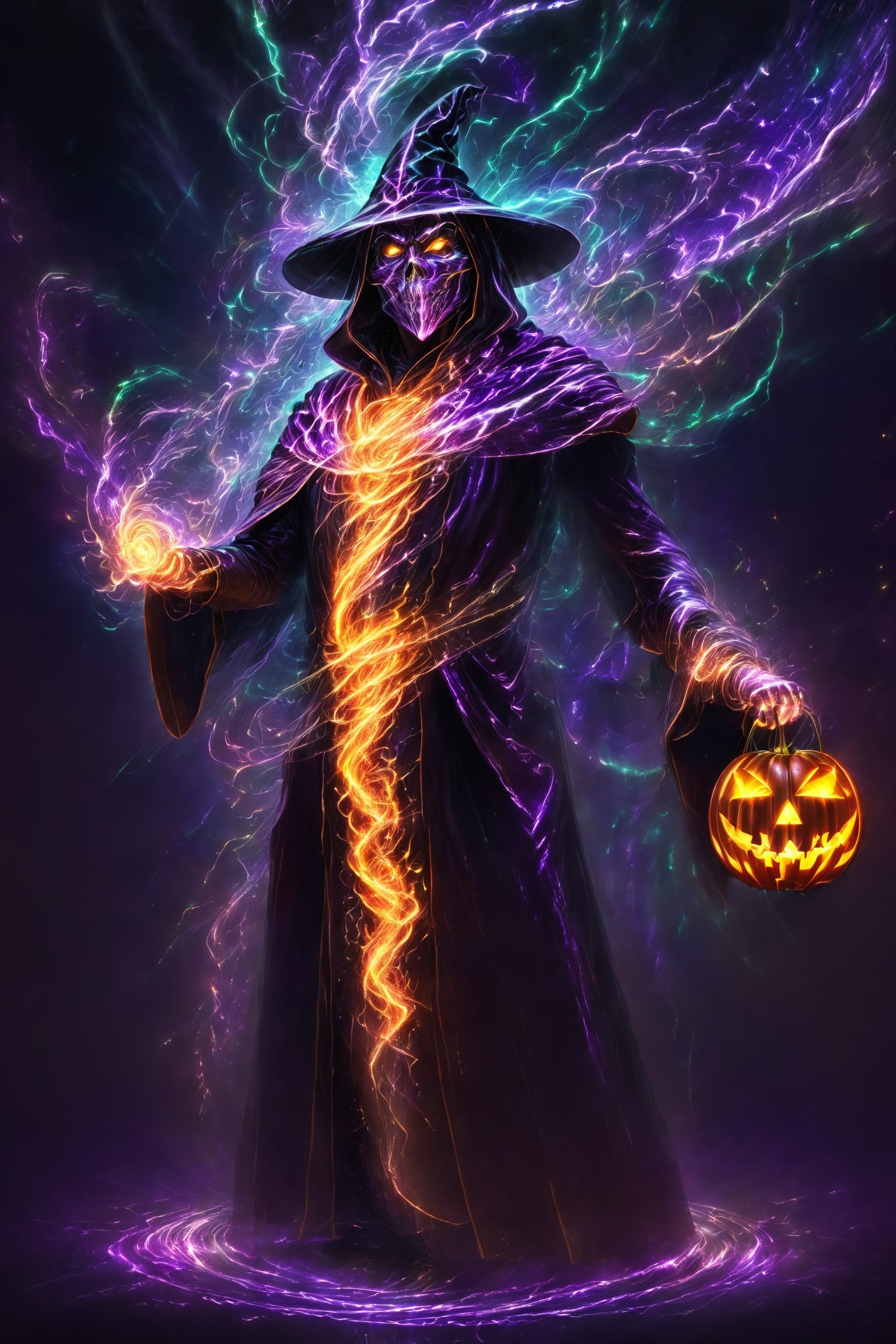 solo,  a wizard,  Wearing a jack-o'-lantern mask by TracQuoc on Tensor.Art