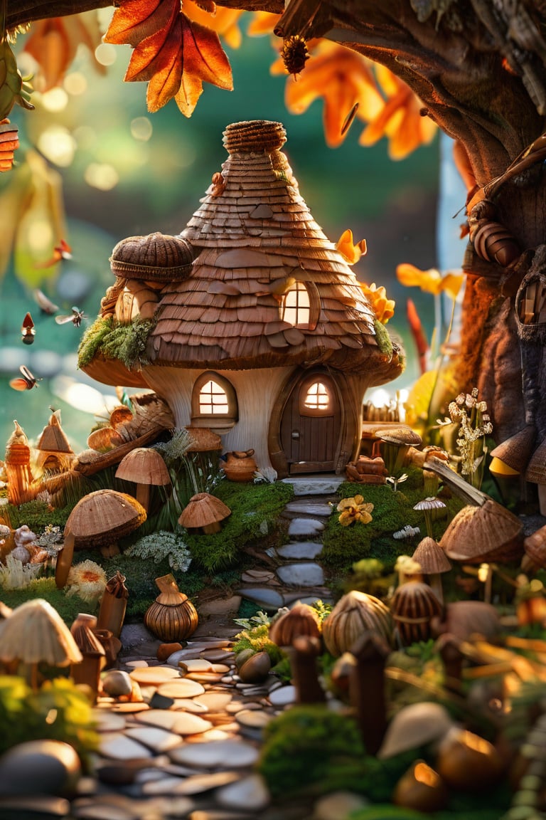 Acorn-shaped fairy houses,  Chimney made of caramel,  acorn-shaped ship on the sea by TracQuoc on Tensor.Art