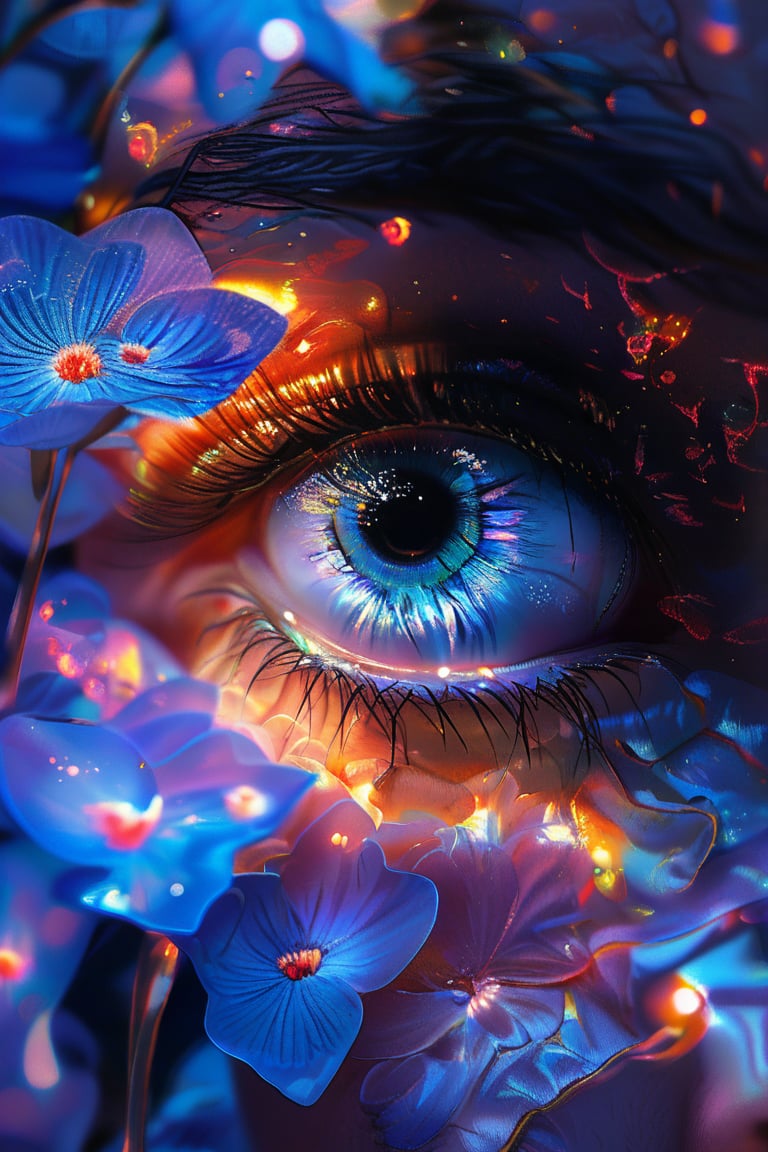 (Close-up)(solo Eye) young girl. Fractal iris,  fantasy beauty,  bio chemiluminescence iris by TracQuoc on Tensor.Art
