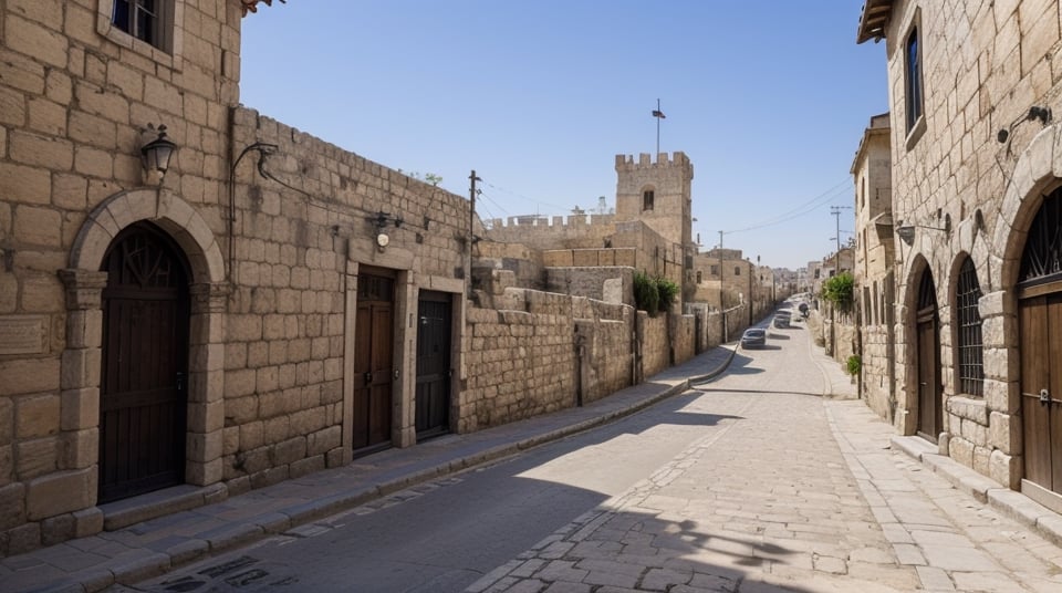 empty ancient Jerusalem hill street, via dolorosa