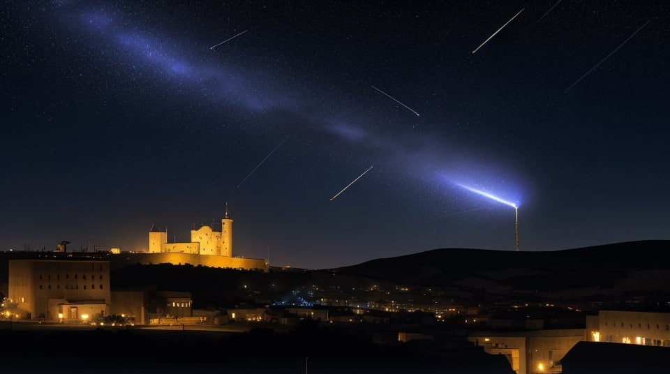 One big Comet, night sky, old Bethlehem 