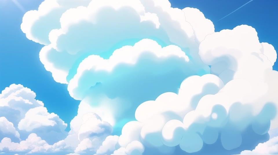 big white clouds moving in a light blue sky, very luminous, 8k, realistic, fluffy, soft. Nothing else than clouds