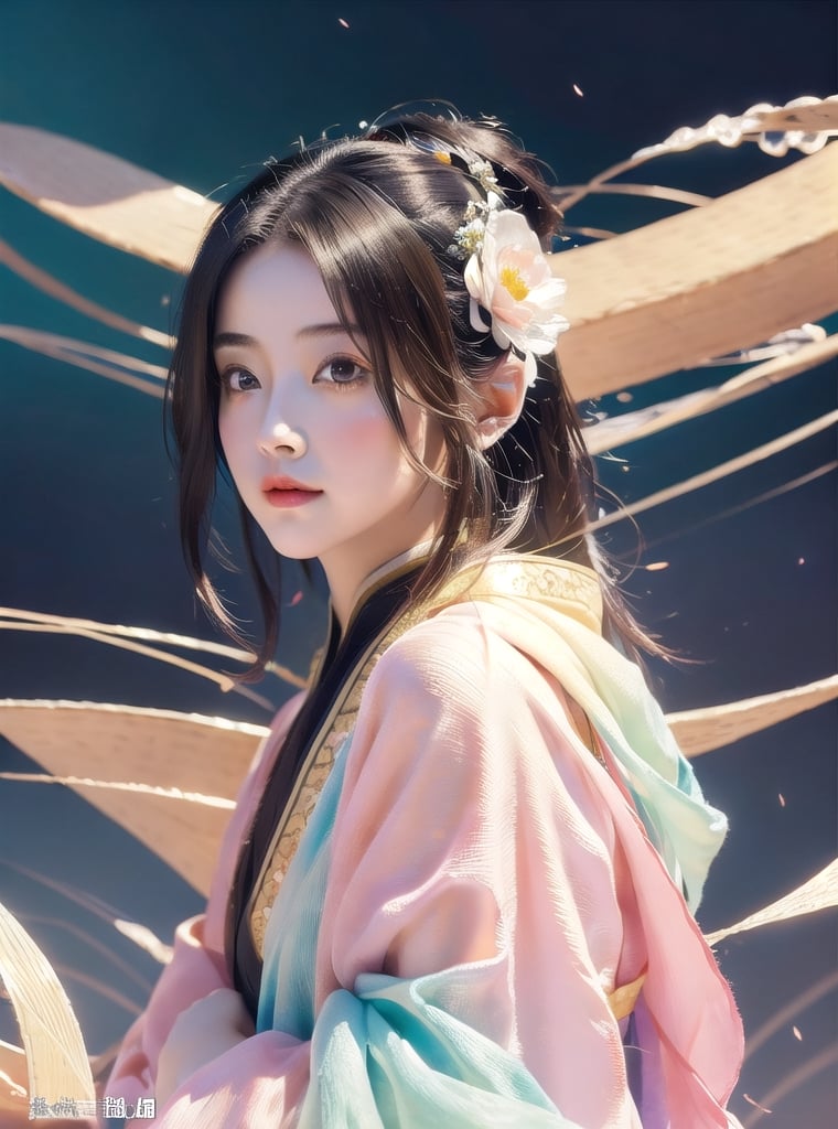 (masterpiece, top quality, best quality, official art, beautiful and aesthetic:1.2), (1girl), extreme detailed,(abstract, fractal art:1.3),colorful hair,highest detailed, detailed_eyes, light_particles, hanfu,jewelry, sexy