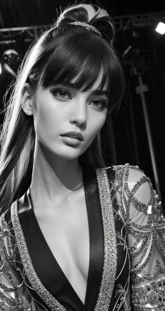 1 girl , catwalk, backstage,roberto cavalli, dynamic angle, 