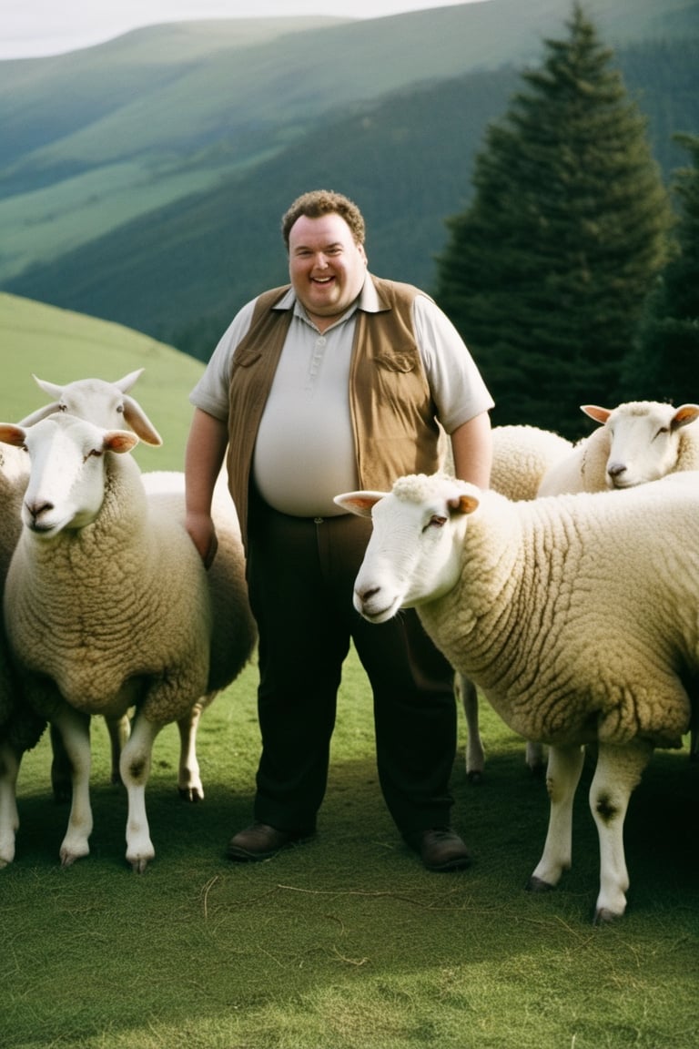 film photo of fat man and the sheep by SeurungDa on Tensor.Art