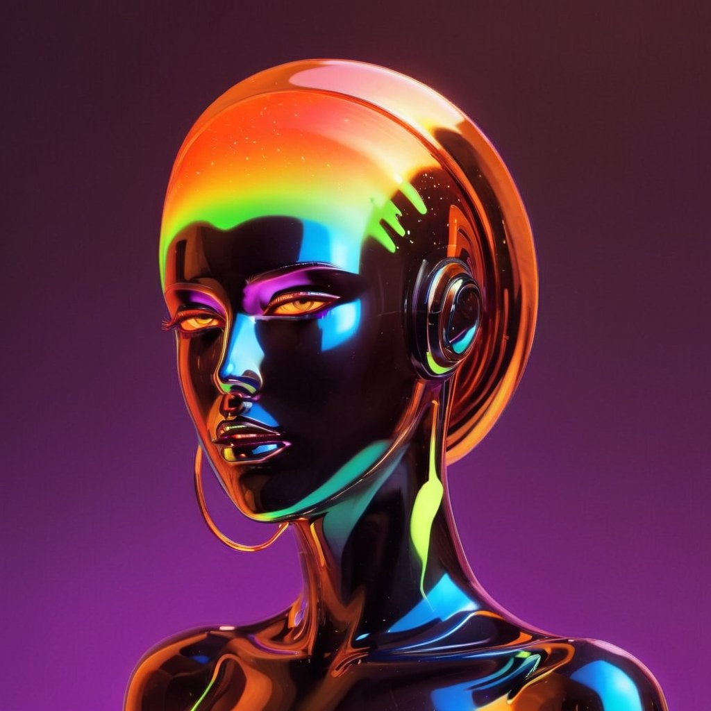 portrait of a mysterious girl saint, cinema 4d, gowing eyes, bored, punk fashion, boiling colors, dripping slime liquid lava, undersater, burning, cosmic, gamer, minimalist illustration, retro futuristic, inspired by Jamie Hewlett, glowing, black background,aw0k meltdown style