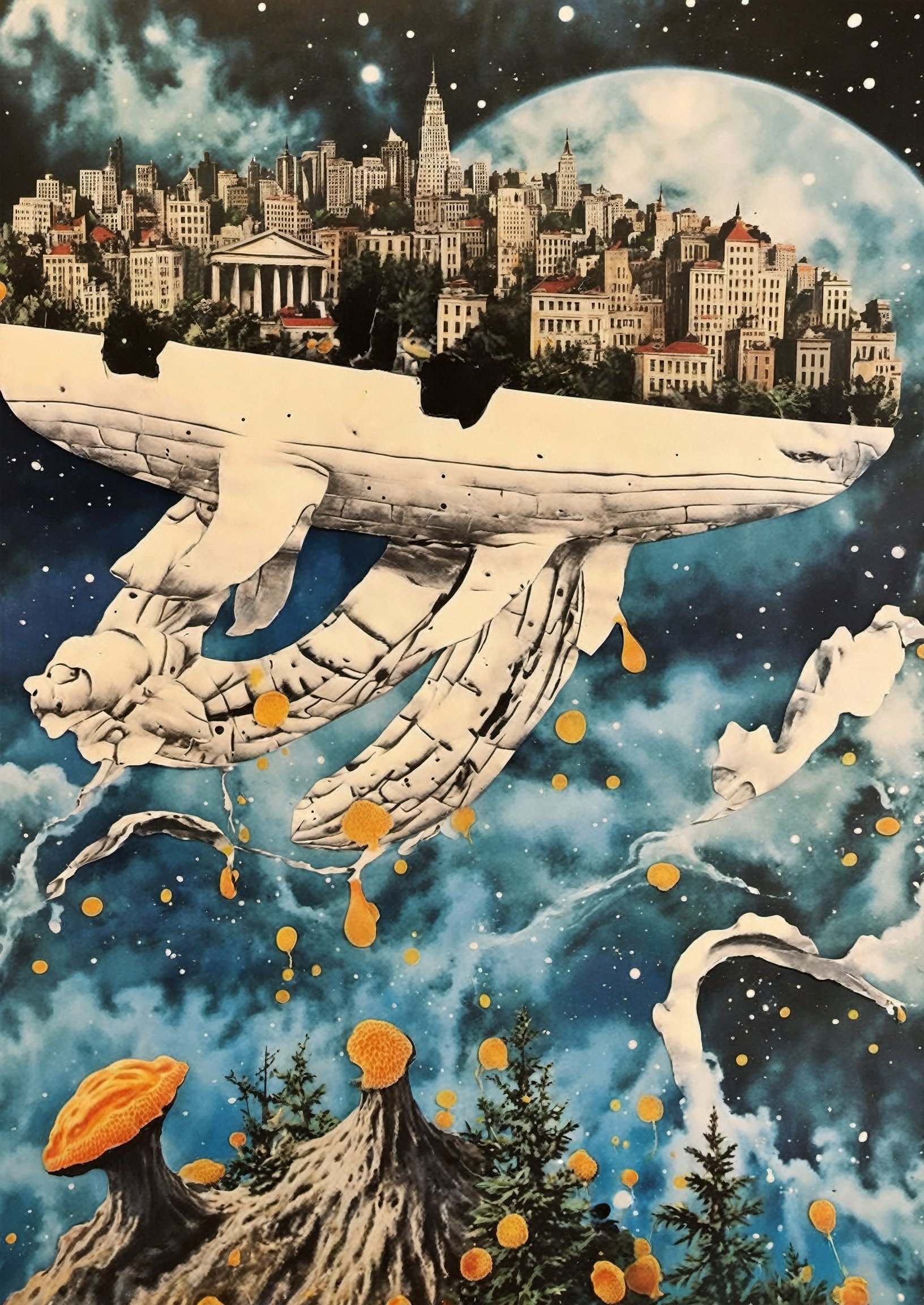 (masterpiece,  best quality),  A dreamlike scene with a winged whale swimming in a sea of melted clocks by ogkai on Tensor...
