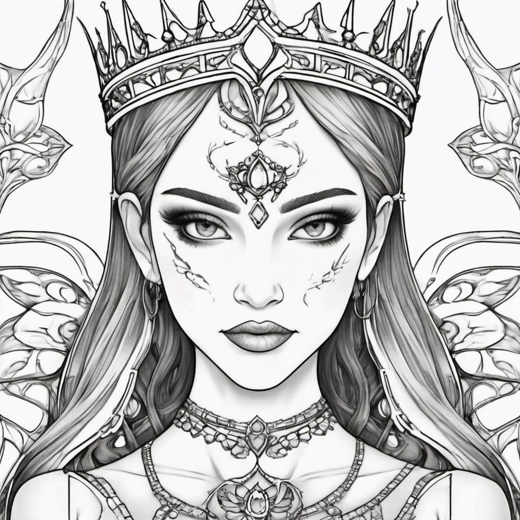 c0l0, a comic drawing of a big mouth princess::3, comic, pathetic coloring book page