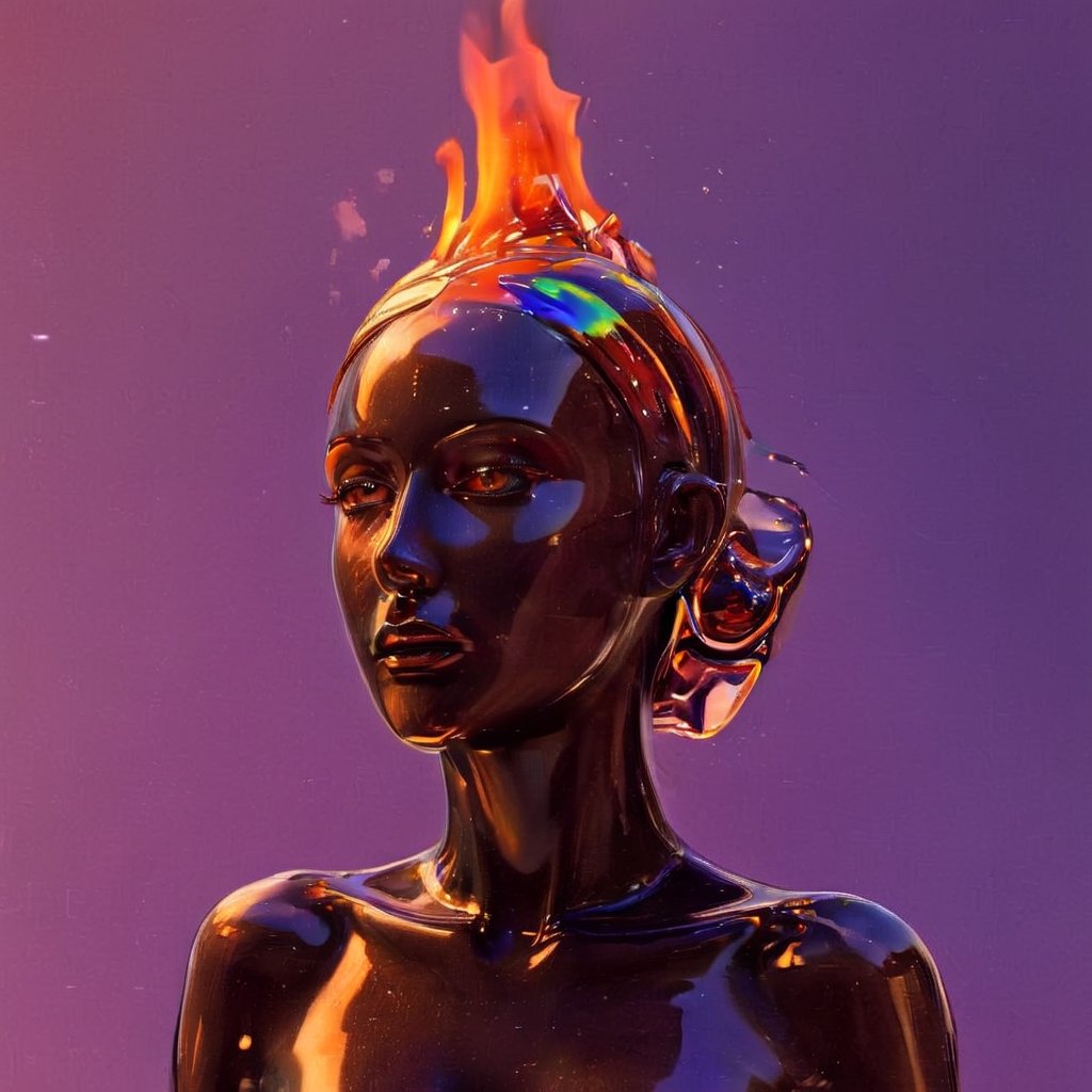 portrait of a mysterious girl saint, cinema 4d, gowing eyes, bored, punk fashion, boiling colors, dripping slime liquid lava, undersater, burning, cosmic, gamer, minimalist illustration, retro futuristic, inspired by Jamie Hewlett, glowing, black background,aw0k meltdown style