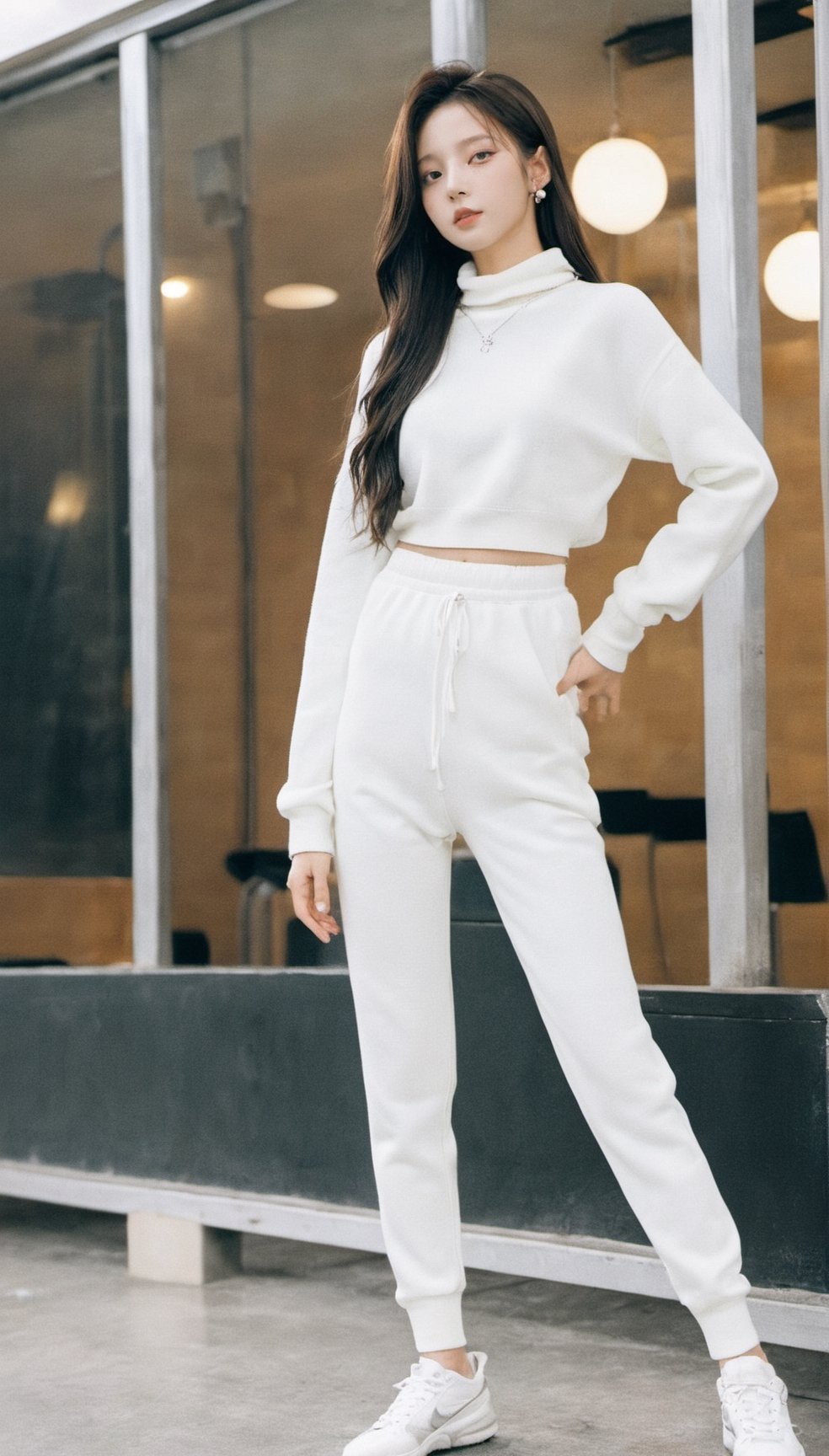 Korean beauty in a Influencer white Ribbed Knit Joggers  ,korean girl,lalalalisa_m