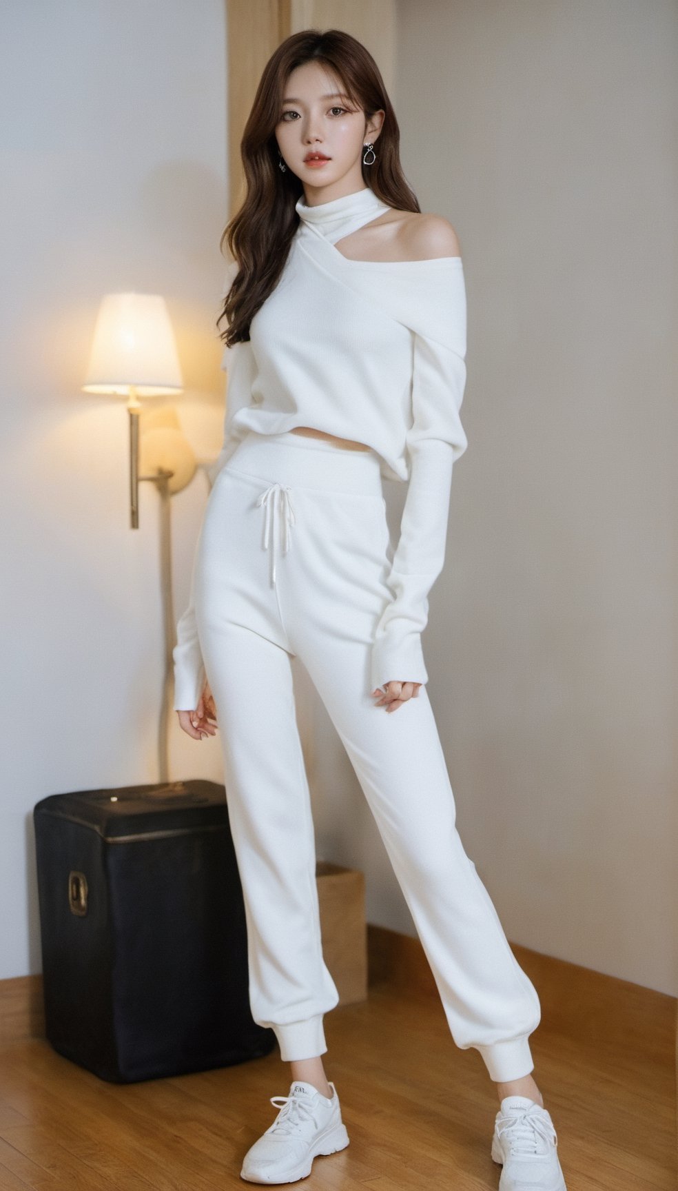 Korean beauty in a Influencer white Ribbed Knit Joggers  ,korean girl,lalalalisa_m