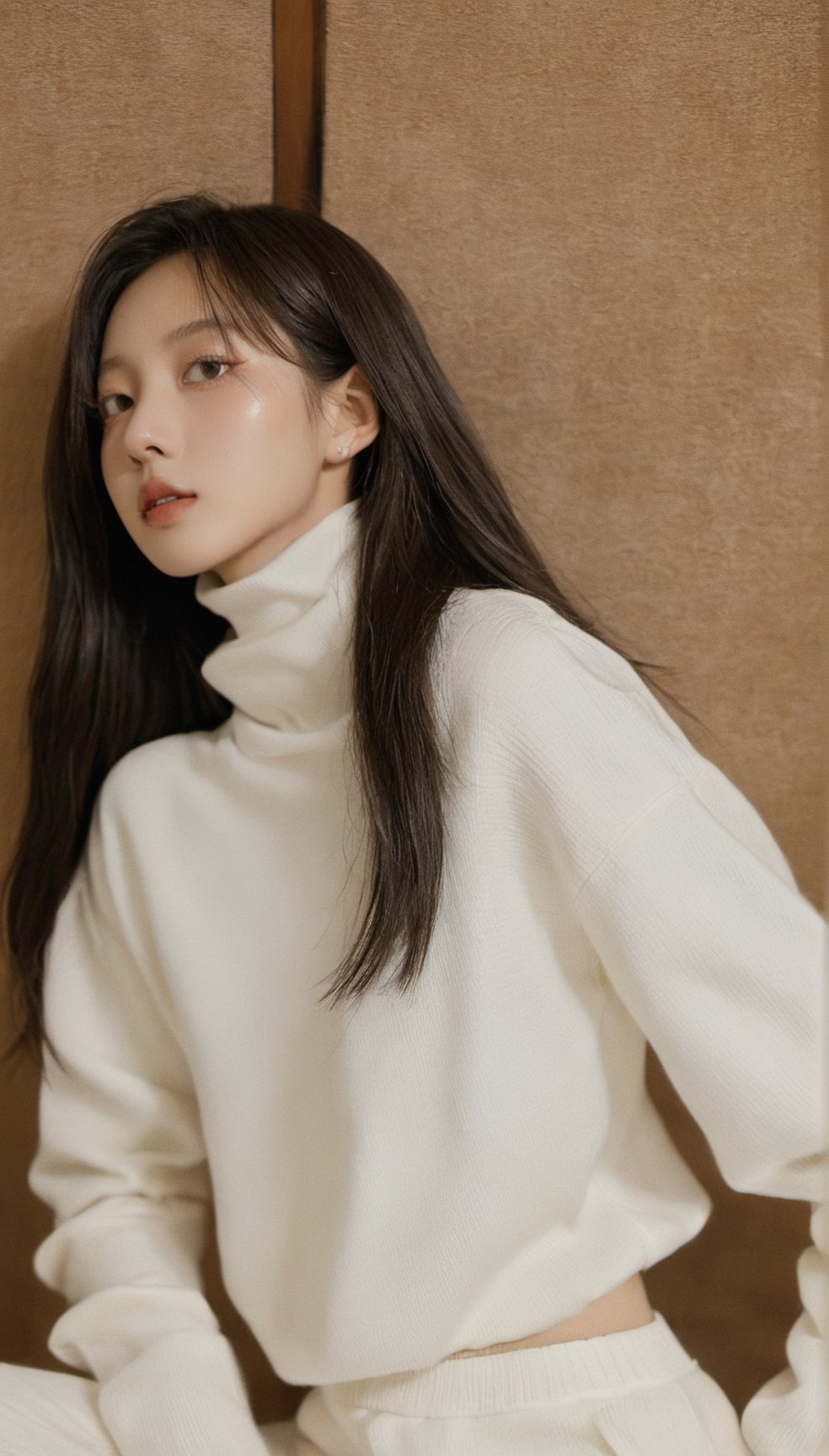 Korean beauty in a Influencer white Ribbed Knit Joggers  ,korean girl,lalalalisa_m,In the room,