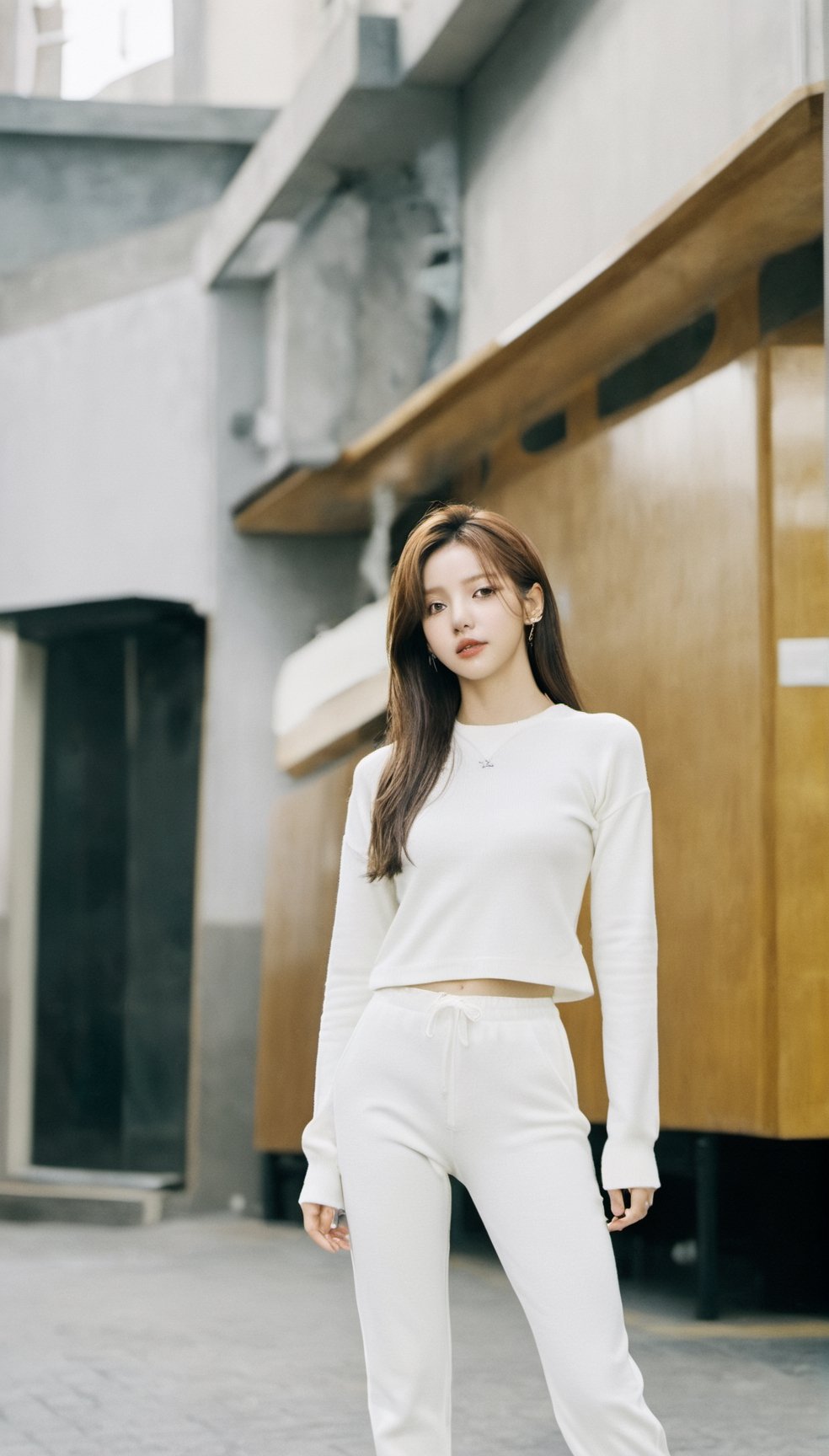 Korean beauty in a Influencer white Ribbed Knit Joggers  ,korean girl,lalalalisa_m,In the room,