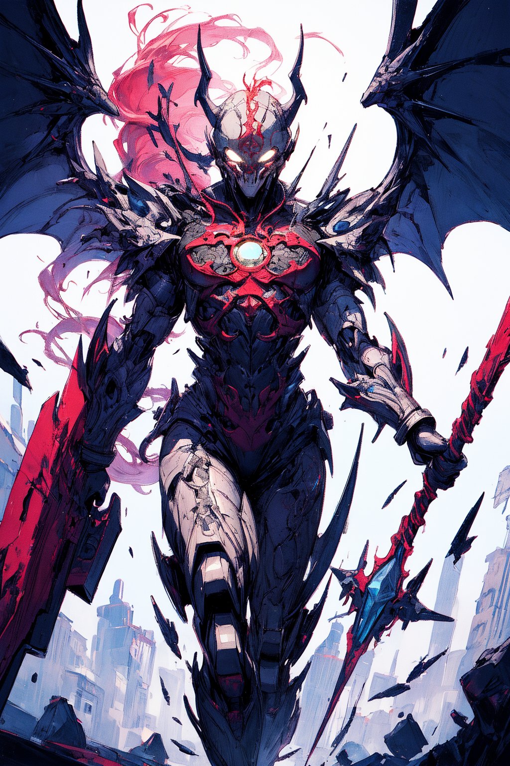 Diablo, Spawn. king demon,
super fine illustration, perfect anatomy,(masterpiece,ultra quality,ultla highres,32k,intricate detailed),{{{masterpiece}}}, {{{best quality}}}, {{ultra-detailed}}, {illustration}, {{an extremely delicate}},phoenix wing,mecha,EpicSky