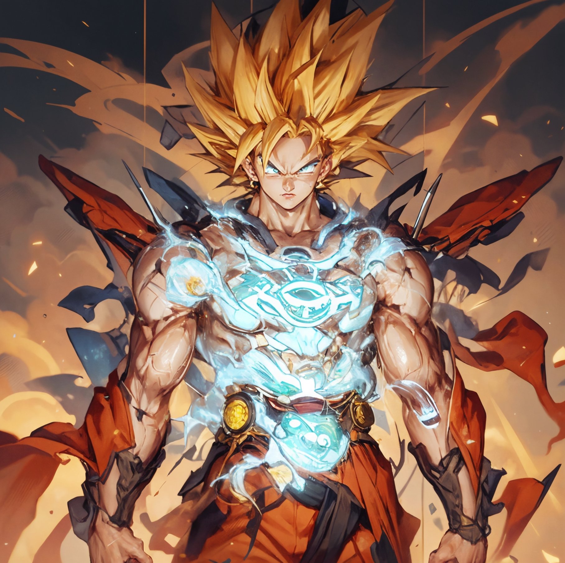 a close up of a person with a sword and armor, concept art inspired by Akira Toriyama, trending on Artstation, shin hanga, human goku, highly detailed portrait of goku, dragon ball artstyle, dragon ball concept art, goku as an asian man, son goku, portrait of goku, dragon ball style, advanced digital anime art, anime style artwork
,dwemertech,1 girl