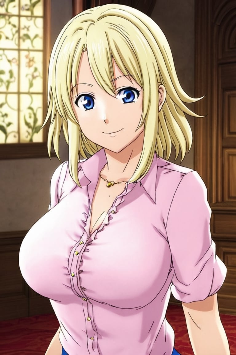 Elizabeth from Nanatsu no Taizai, the Seven Deadly Sins, white hair, pink shirt blouse