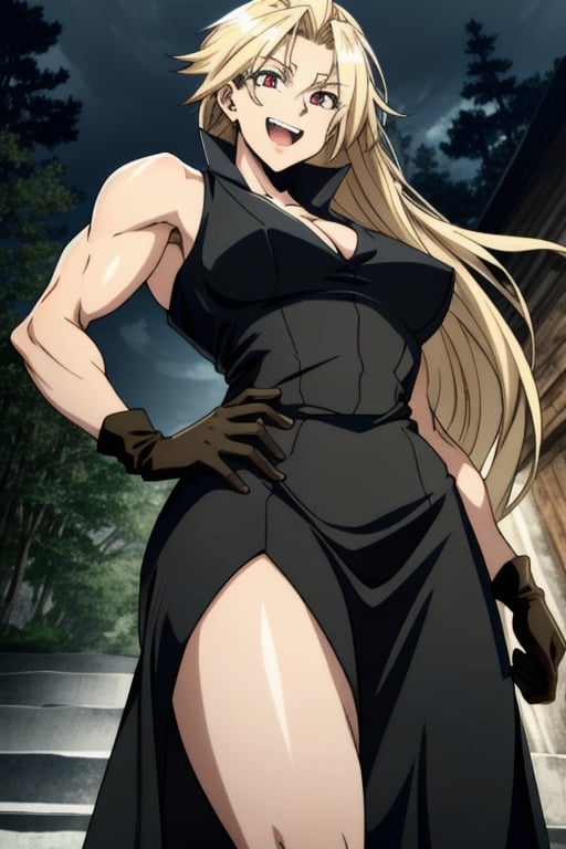 drakeposting,
Muscular female, buff woman, biceps, big bearsts, abs, very straight long hair, missy fuzzy hair, dark hair, shiny hair, shiny skin, emotionless eyes, red eyes, linked eyelashes, laughing, linked teeth, tounge, black evening dress, elbow gloves,makima \(chainsaw man\),retro,SATORU GOJO,castlevania style