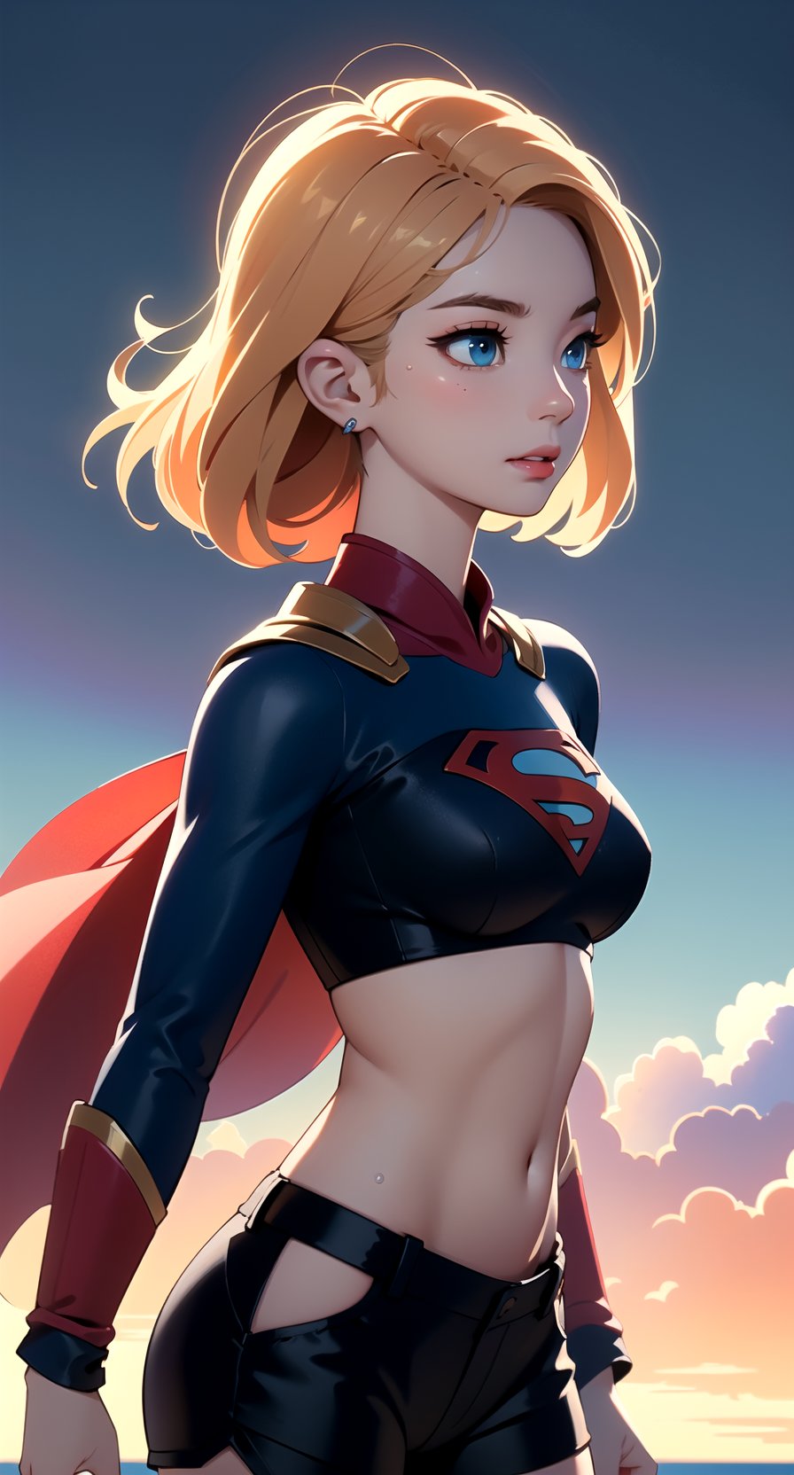 centered, masterpiece, korean supergirl, lowleg black shorts, midriff, navel, wet body in the beach, rainbow in the sky, natural skin texture, soft cinematic light, adobe lightroom, photolab, hdr, intricate, elegant, highly detailed, sharp focus, (cinematic look), soothing tones, insane details, intricate details, hyperdetailed, low contrast, soft cinematic light, dim colors, exposure blend, hdr, faded, cartoon, (detailed cloudscape:1.1), beautiful face, beautiful eyes, fantasy, dreamlike, unreal, science fiction, perfect light, red moon, | ,yihyun,so-hyun.lvl2