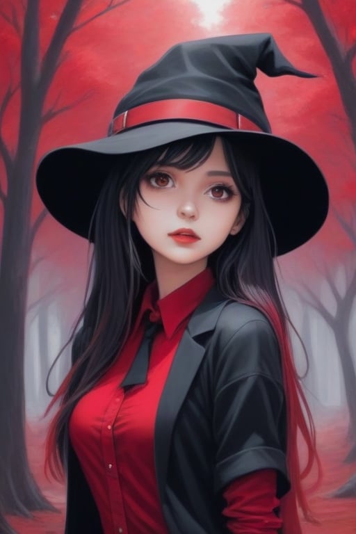 1 girl,hat,goth,red forest.