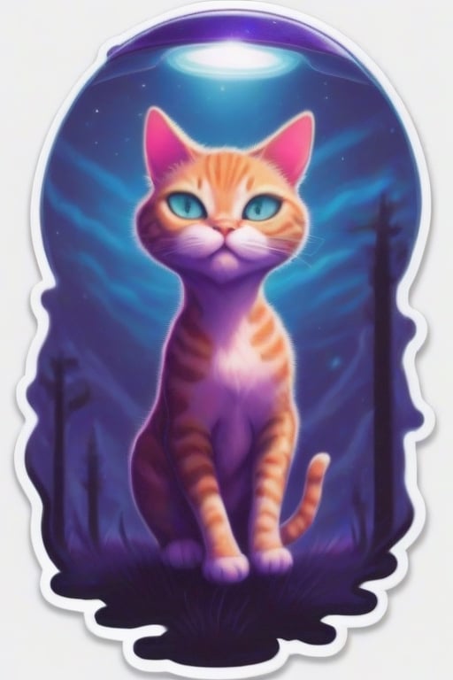 a sticker alien cat abduction transparet ,Magical Fantasy style