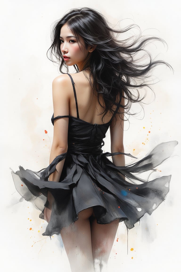 (sensual mood Soft Lighting image),  A captivating monochromatic watercolor full body shot,  from above by ForumObscura on...