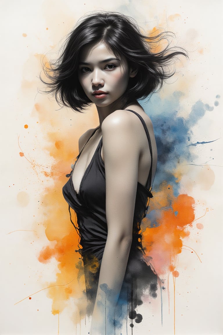 (sensual mood Soft Lighting image),  A captivating monochromatic watercolor full bosy shot,  from above by ForumObscura on...