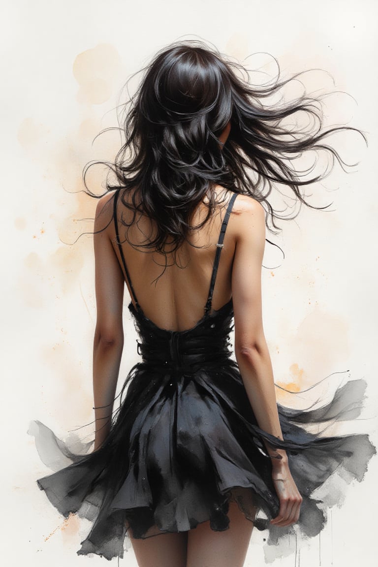(sensual mood Soft Lighting image),  A captivating monochromatic watercolor full body shot,  from below by ForumObscura on...