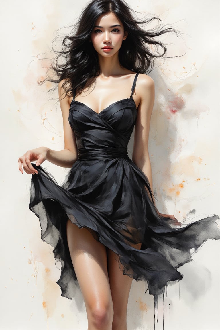 (sensual mood Soft Lighting image),  A captivating monochromatic watercolor full body shot,  from above by ForumObscura on...