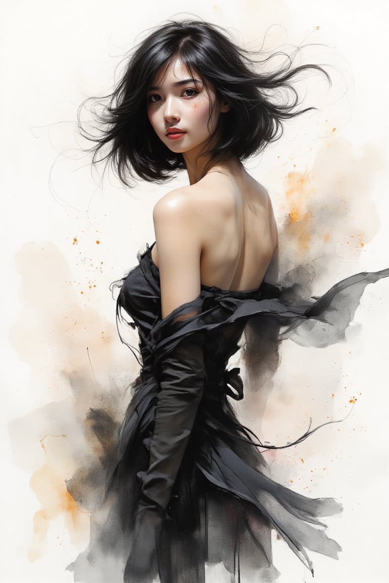 (sensual mood Soft Lighting image),  A captivating monochromatic watercolor full body shot,  from above by ForumObscura on...