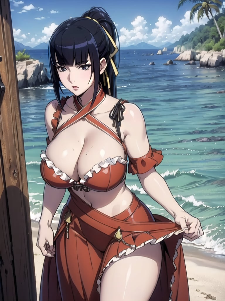 narberal gamma,beach background,ink,Ultra-detail,(highres:1.1),best quality,(masterpiece:1.3),cinematic lighting, sexy breasts, 3DMM, big breasts, full lenth body, sexy pussy, long legs, black hair, long_ponytail, black eyes,
realistic, (masterpiece - 1.2),very sexy face and also a sexy  figure  pornstar  with big natural boobs and curvy ass ,8k,highly detailed,ultrarealistic,hyperrealistic,high quality render,high quality,highly detailed background,frilled dress, long skirt, 1 girl,solo, realhands