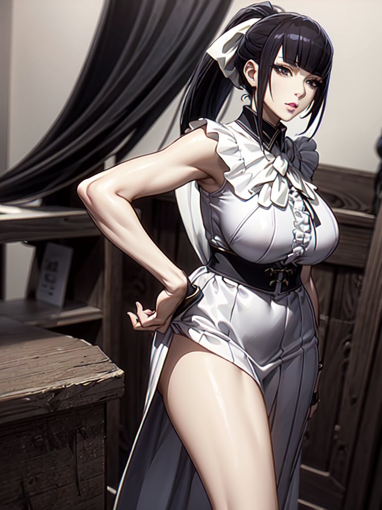 narberal gamma,white background,Ultra-detail,(highres:1.1),best quality,(masterpiece:1.3),cinematic lighting, sexy breasts, 3DMM, big breasts, slim body, full lenth body, long legs, black hair, long_ponytail, black eyes,
realistic, (masterpiece - 1.2),very sexy face and also a sexy  figure  pornstar  with big natural boobs and curvy ass ,8k,highly detailed,ultrarealistic,hyperrealistic,high quality render,high quality,highly detailed background,frilled dress, long skirt, 1 girl,solo, realhands,dream_girl,Sexy