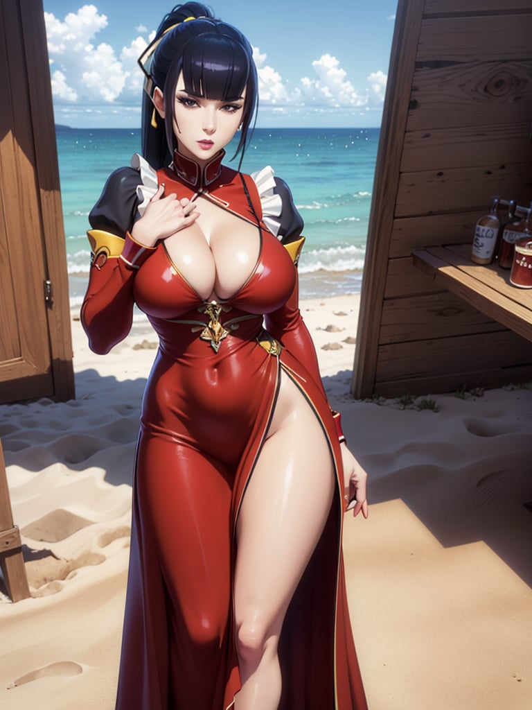 narberal gamma,beach background,ink,Ultra-detail,(highres:1.1),best quality,(masterpiece:1.3),cinematic lighting, sexy breasts, 3DMM, big breasts, full lenth body, long legs, black hair, long_ponytail, black eyes,
realistic, (masterpiece - 1.2),very sexy face and also a sexy  figure  pornstar  with big natural boobs and curvy ass ,8k,highly detailed,ultrarealistic,hyperrealistic,high quality render,high quality,highly detailed background,frilled dress, long skirt, 1 girl,solo, realhands