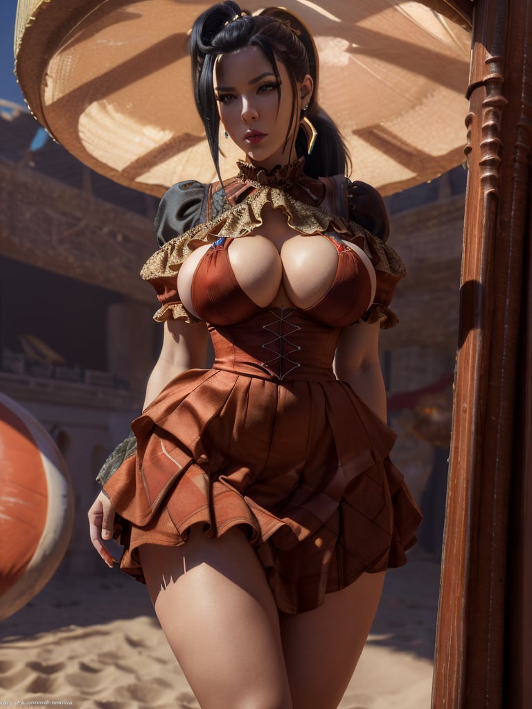 narberal gamma,beach background,ink,Ultra-detail,(highres:1.1),best quality,(masterpiece:1.3),cinematic lighting, sexy breasts, 3DMM, big breasts, full lenth body, long legs, black hair, long_ponytail, black eyes,
realistic, (masterpiece - 1.2),very sexy face and also a sexy  figure  pornstar  with big natural boobs and curvy ass ,8k,highly detailed,ultrarealistic,hyperrealistic,high quality render,high quality,highly detailed background,frilled dress, long skirt, 1 girl,solo, realhands