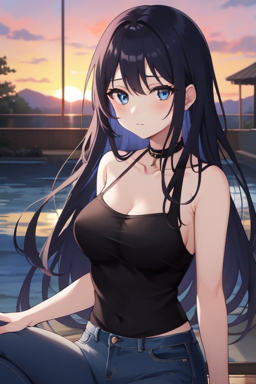 Beautiful girl,  blue_jeans,  sunset by Fernandoia47 on Tensor.Art