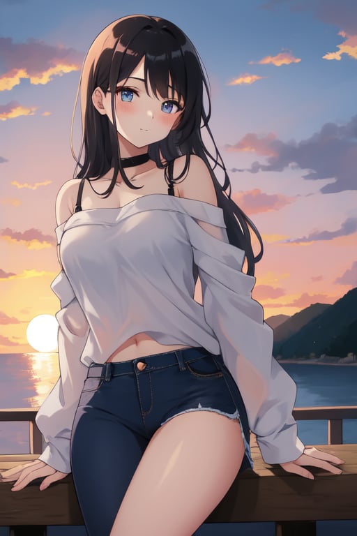 Beautiful girl,  blue_jeans,  sunset by Fernandoia47 on Tensor.Art