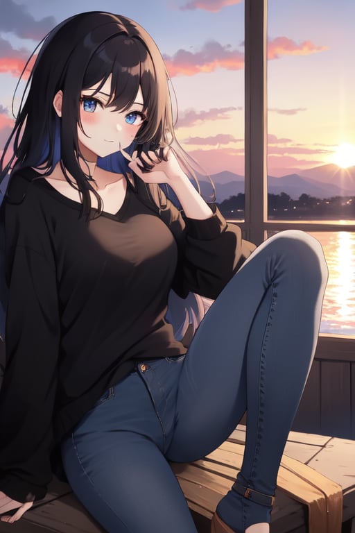 Beautiful girl,  blue_jeans,  sunset by Fernandoia47 on Tensor.Art