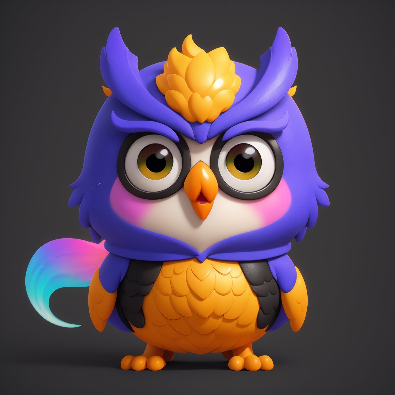 (((1 chibi owl))), Mascot TenTen, ((an adorable look, funny and cheerful, silly, animation disign.

(colorful), Animal, chuppy_fat:2, looking viewer, facing camera.

Solid studio background. standing:1.8, 

(Ultrasharp, 8k, detailed, ink art, stunning, vray tracing, style raw, unreal engine). <Zenost>.
,High detailed ,Color magic,Saturated colors,game icon